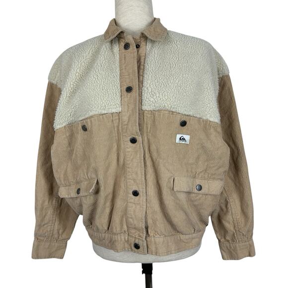 Quicksilver Jacket Women XS Tan Corduroy Sherpa Relaxed Amanda Field Shacket - Picture 2 of 13
